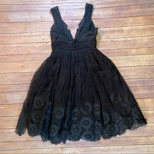 CATHERINE MALANDRINO Black Silk Floral Dress Size 0